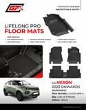 GFX Life Long PRO Floor Mats Compatible with TATA Nexon Automatic Transmission 2023 Onwards, Black