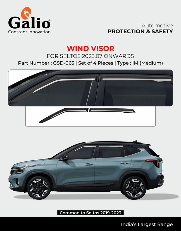 Galio Silver Line Door Wind Visor Compatible With Hyundai Seltos 2023 Onwards - Set of 4 Pcs.