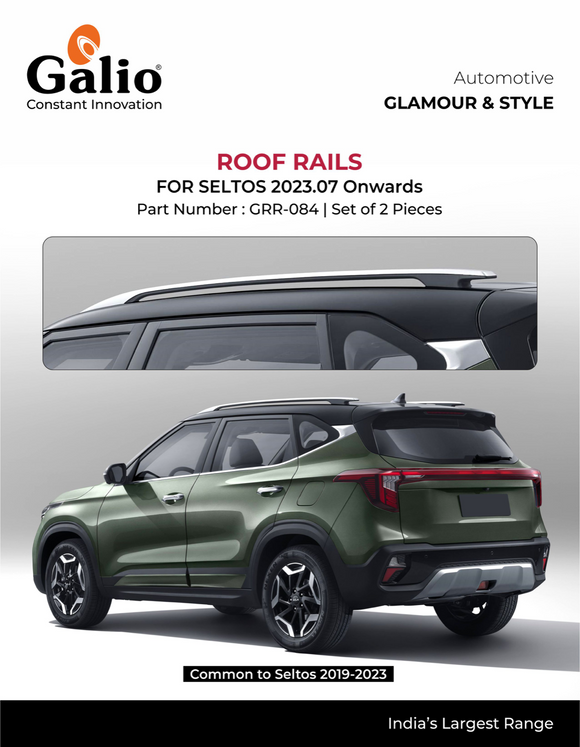 Galio Silver-Black Roof Rails Compatible With Kia Seltos 2023 Onwards - Set of 2 pcs.
