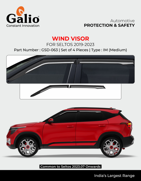 Galio Silver Line Door Wind Visor Compatible With Hyundai Seltos (2019-2023) - Set of 4 Pcs.