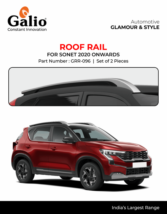 Galio Silver-Black Roof Rails Compatible With Kia Sonet 2020 Onwards - Set of 2 pcs.