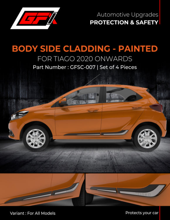 GFX Body Side Moulding Compatible With Tata Tiago 2020 Onwards - Set of 4 pcs.