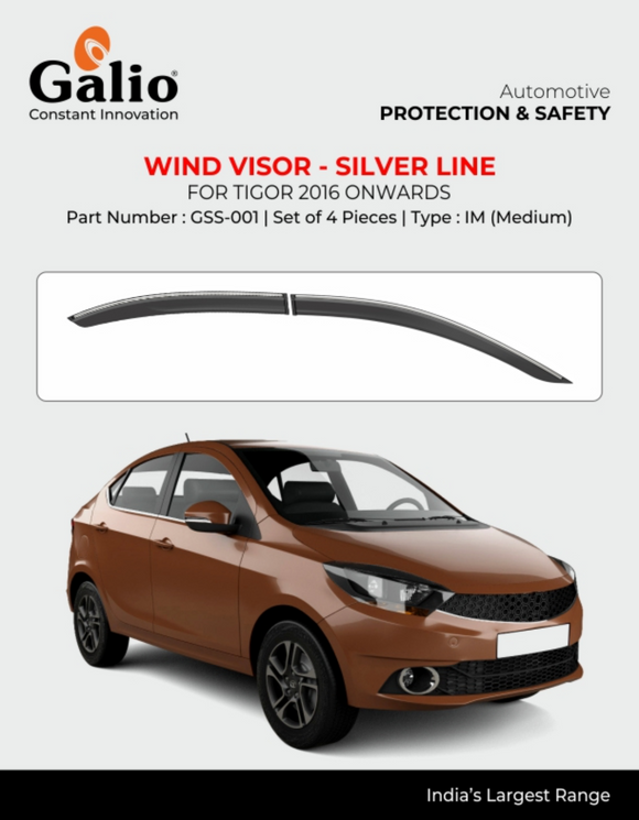 Galio Silver Line Door Wind Visor Compatible With TATA Tigor - Set of 4 Pcs.