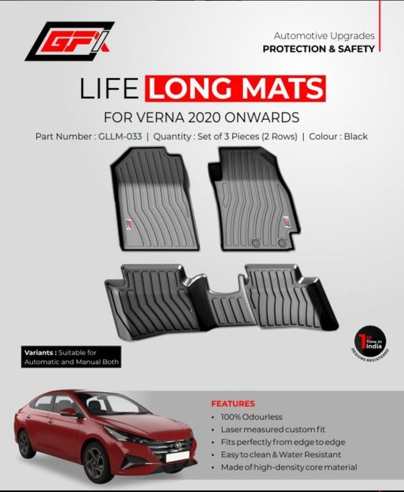 GFX Car Floor Mats Premium Life Long Foot Mats Compatible with Hyundai Verna (2017-2022), Manual & Automatic