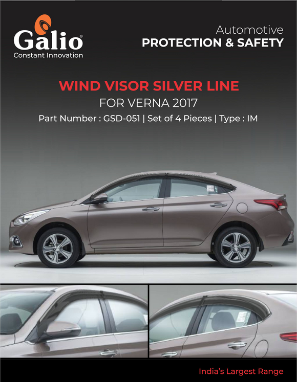 Galio Silver Line Door Wind Visor Compatible With Hyundai Verna 2017 Onwards - Set of 4 Pcs.