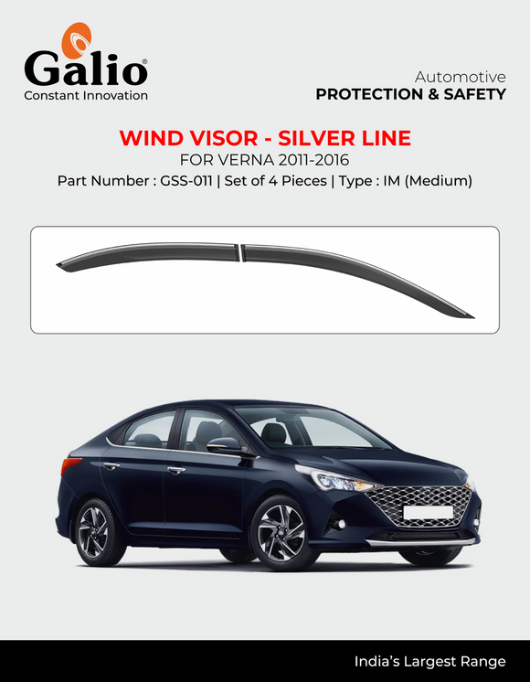 Galio Silver Line Door Wind Visor Compatible With Hyundai Verna Fluidic (2011-2016) - Set of 4 Pcs.