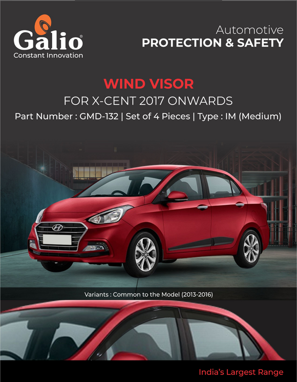 Galio Wind Visor For Hyundai Xcent 2017 Onwards - Set of 4 Pcs.