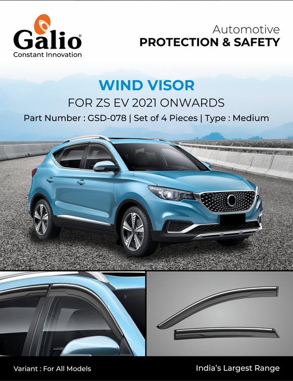 Galio Silver Line Door Wind Visor Compatible With MG ZS EV 2021 Onwards - Set of 4 Pcs.