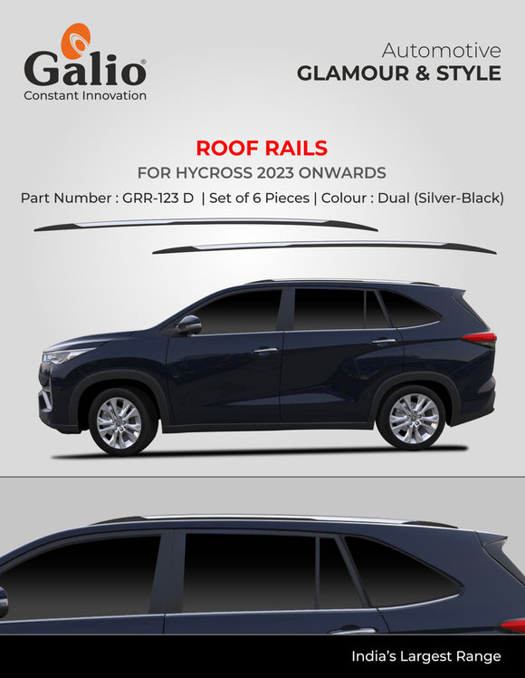 Galio Silver-Black Roof Rails Compatible With Toyota Innova Hycross 2023 Onwards - Set of 6 pcs.