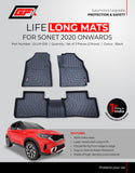 GFX Car Floor Mats Premium Life Long Foot Mats Compatible with Kia Sonet 2020 Onwards