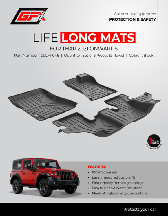 GFX Car Floor Mats Premium Life Long Foot Mats Compatible with Mahindra Thar 2020 Onwards(Black)