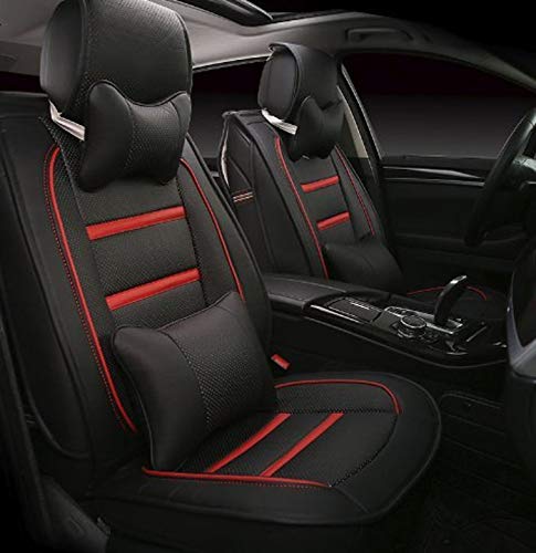 Leatherette Custom Fit Front and Rear Car Seat Covers Compatible with Volkswagen Vento, (Black/Red)
