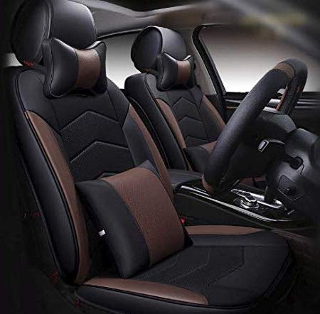 Leatherette Custom Fit Front and Rear Car Seat Covers Compatible with Tata Nexon, (Black/Coffee)
