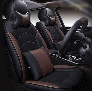 Leatherette Custom Fit Front and Rear Car Seat Covers Compatible with Kia Seltos, (Black/Coffee)