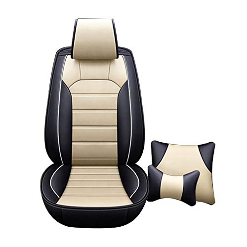 Leatherette Custom Fit Front and Rear Car Seat Covers Compatible with Renault Kwid, (Black/Beige)