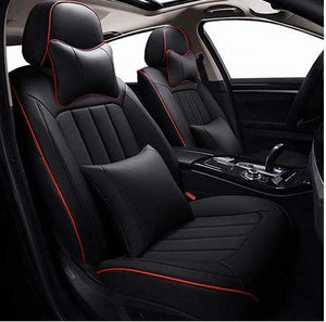 Leatherette Custom Fit Front and Rear Car Seat Covers Compatible with Toyota Etios, (Black/Red)