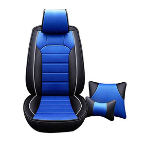 Leatherette Custom Fit Front and Rear Car Seat Covers Compatible with Nissan Micra, (Black/Blue)