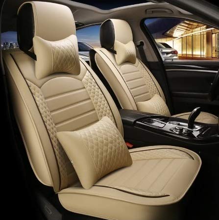 Leatherette Custom Fit Front and Rear Car Seat Covers Compatible with Hyundai Aura, (Beige/Coffee)