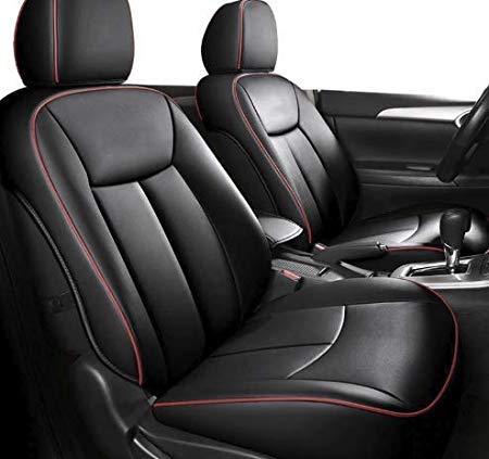 Leatherette Custom Fit Front and Rear Car Seat Covers Compatible with Toyota Glanza, (Black/Red)