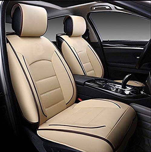 Leatherette Custom Fit Front and Rear Car Seat Covers Compatible with Fiat Punto, (Beige/Black)