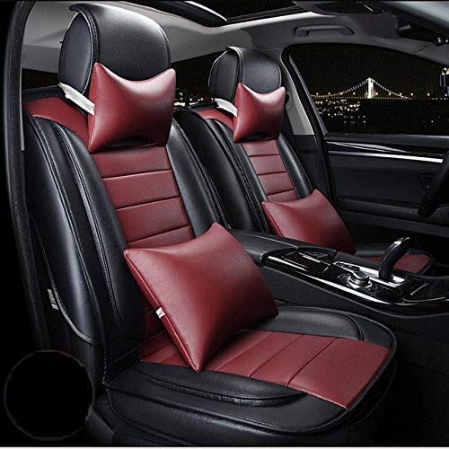 Leatherette Custom Fit Front and Rear Car Seat Covers Compatible with Chevrolet Spark, (Black/Cherry)