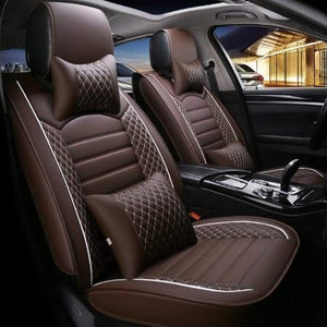Leatherette Custom Fit Front and Rear Car Seat Covers Compatible with Maruti Wagon R (2006-2010), (Coffee/White)