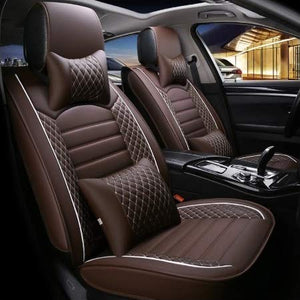 Leatherette Custom Fit Front and Rear Car Seat Covers Compatible with Maruti Suzuki Vitara Brezza, (Coffee/White)