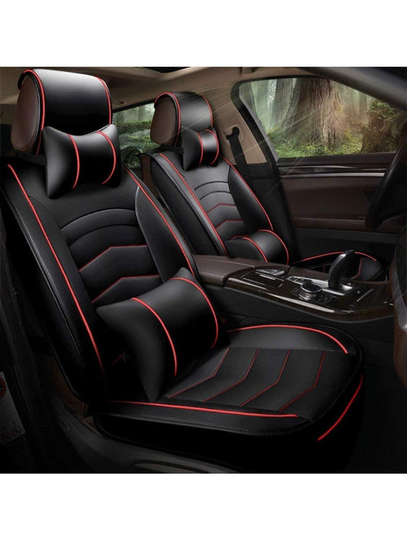 Leatherette Custom Fit Front and Rear Car Seat Covers Compatible with Mahindra XUV 300, (Black/Red)