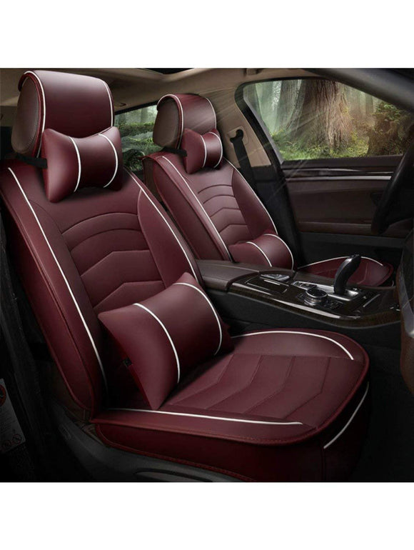 Leatherette Custom Fit Front and Rear Car Seat Covers Compatible with Maruti Suzuki Vitara Brezza, (Cherry/White)