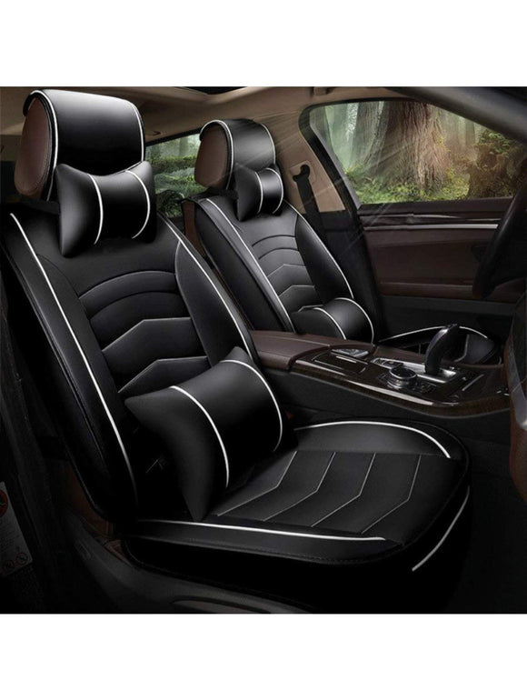 Leatherette Custom Fit Front and Rear Car Seat Covers Compatible with Maruti Ritz, (Black/White)