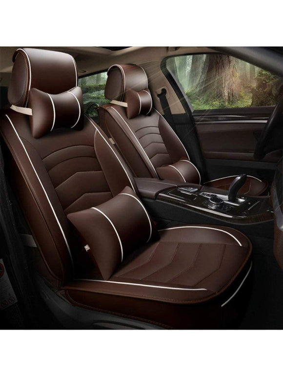 Leatherette Custom Fit Front and Rear Car Seat Covers Compatible with Maruti Suzuki Vitara Brezza, (Coffee/White)