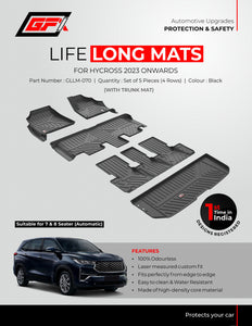 GFX Car Floor Mats Premium Life Long Foot Mats Compatible with Toyota Innova Hycross 2023 Onwards (Black), TPV