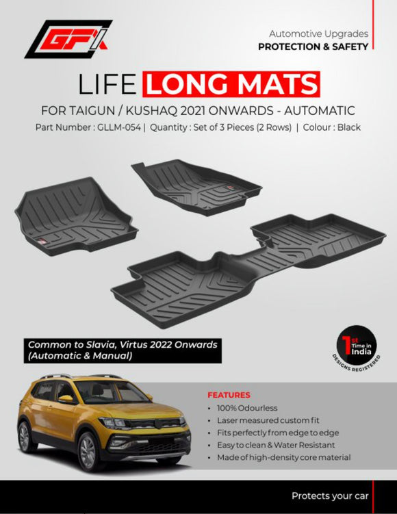 GFX Car Floor Mats Premium Life Long Foot Mats Compatible with Skoda Kushaq (Black)